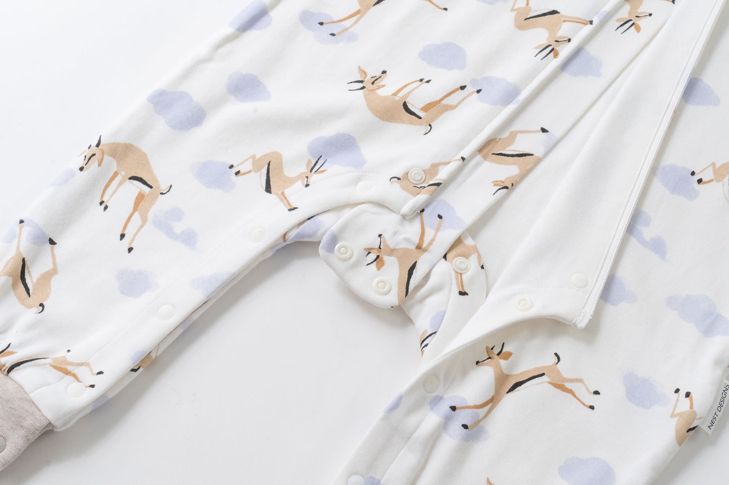 Long Sleeve Footed Sleep Bag 1.0 TOG (Organic Cotton) - Gazelle Sky