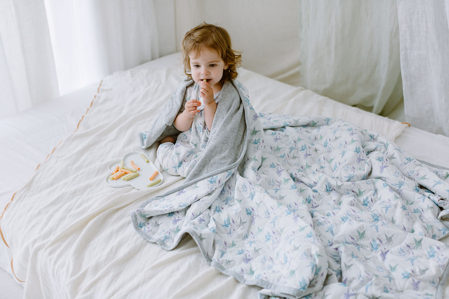 Medium Cozy Quilted Blanket (Bamboo Jersey) - Cloud Ponies