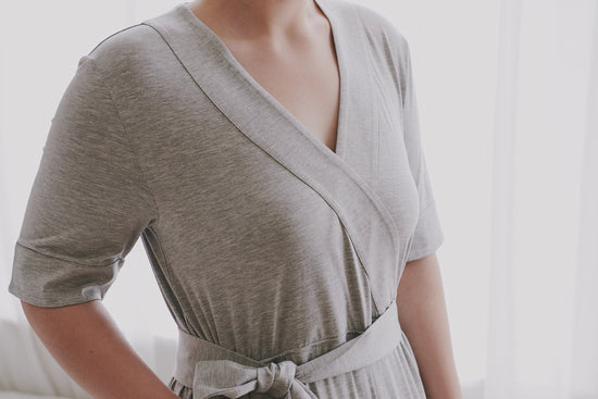 Women's Basics Short Sleeve V-Neck Romper (Bamboo Cotton) - Pebble