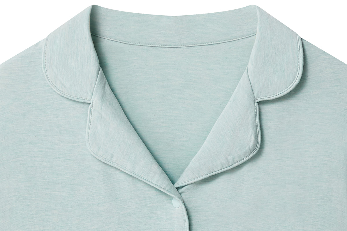 Women's Bamboo Jersey Short Sleeve Button-Up Shirt - Pantone Harbor Gr –  Nest Designs