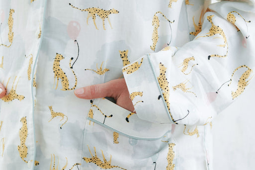 Women's Long Sleeve Button-Up PJ Set (Bamboo) - Cheetah Party