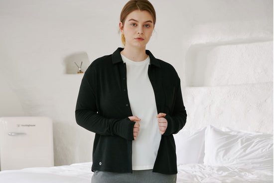 Basics Women's Winter Button Up Shirt (Bamboo Tanboocel) - Black