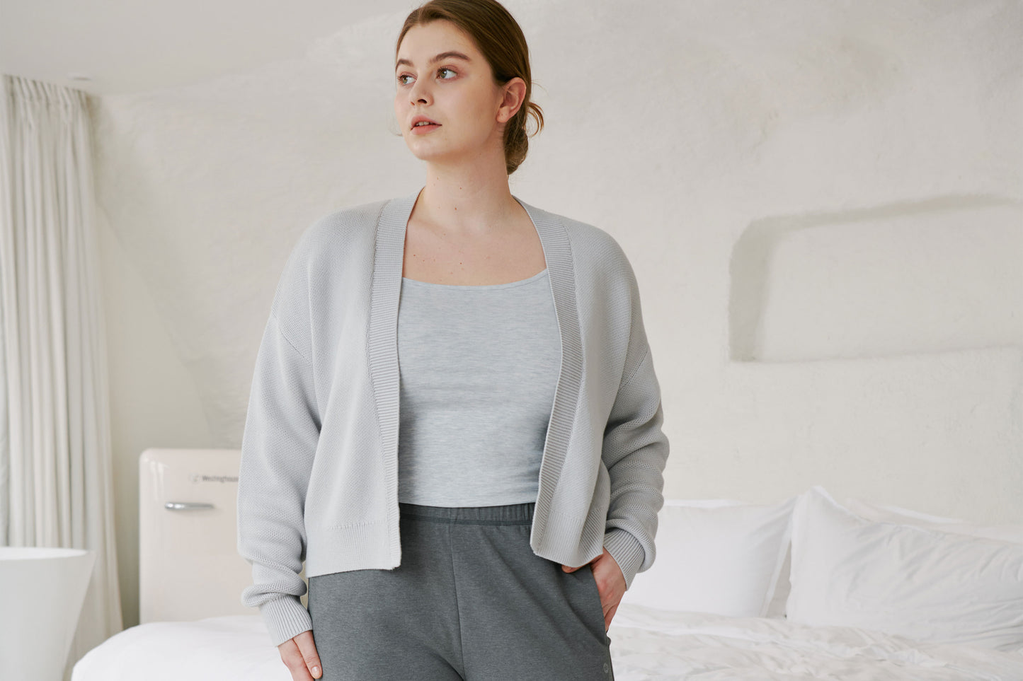 Basics Women's Cropped Cardigan (Cotton) - Light Grey