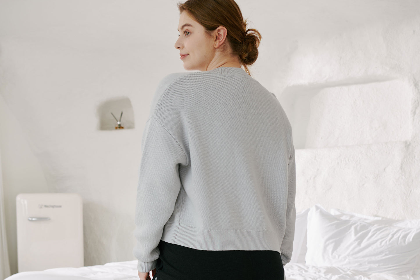 Basics Women's Cropped Cardigan (Cotton) - Light Grey