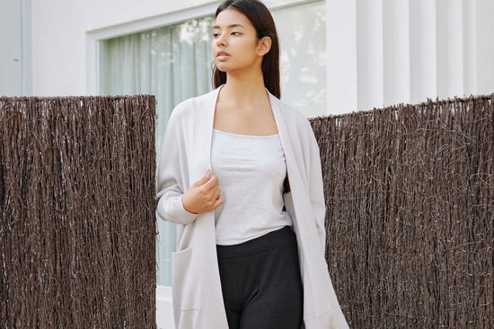 Basics Women's Long Cardigan (Cotton) - Light Grey