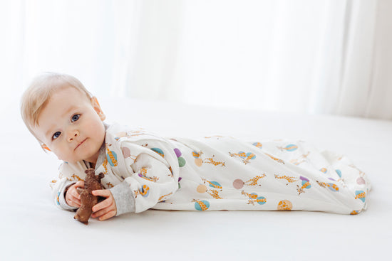 Load image into Gallery viewer, Quilted Removable Sleeve Sleep Bag 1.0 TOG (Bamboo Jersey) - Giraffe Shapes
