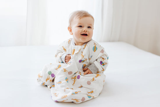 Load image into Gallery viewer, Quilted Removable Sleeve Sleep Bag 1.0 TOG (Bamboo Jersey) - Giraffe Shapes
