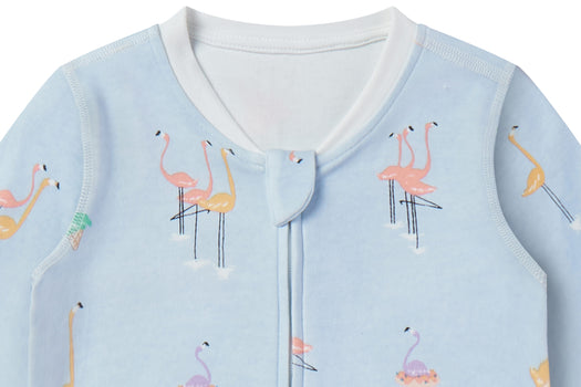 Long Sleeve Romper (Organic Cotton) - Fabulous Flamingoes