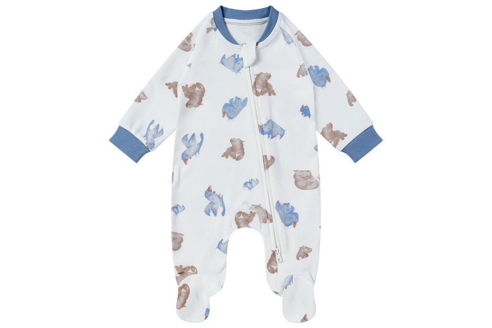 
            
                Load image into Gallery viewer, One-Piece Zip Footed Sleeper (Organic Cotton) - Rhino Hippo
            
        