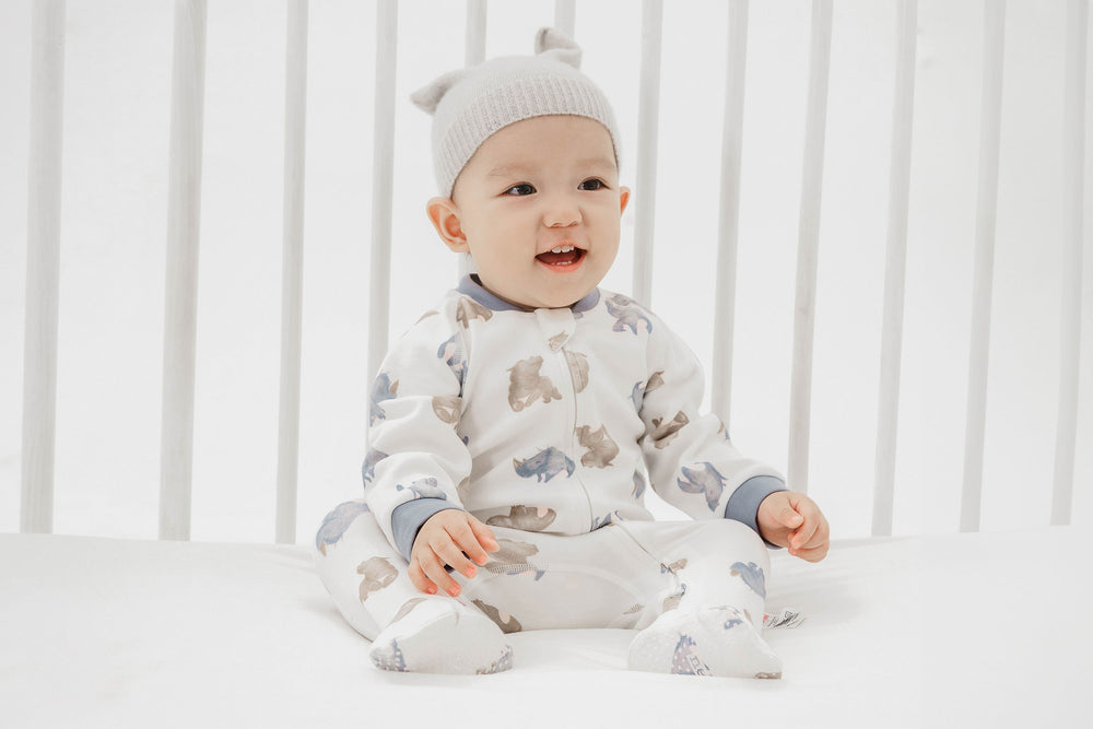 
            
                Load image into Gallery viewer, One-Piece Zip Footed Sleeper (Organic Cotton) - Rhino Hippo
            
        