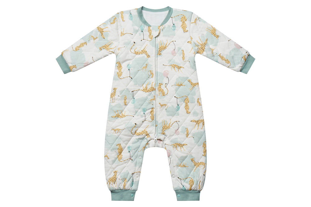 Quilted Long Sleeve Romper (Bamboo Jersey) - Cheetah Party