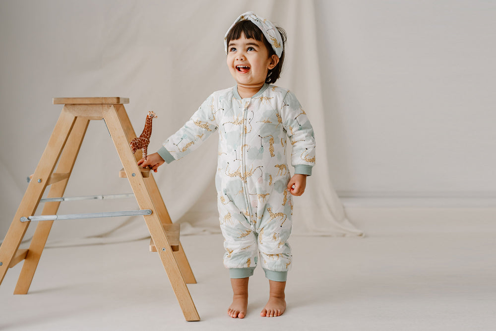 Quilted Long Sleeve Romper (Bamboo Jersey) - Cheetah Party