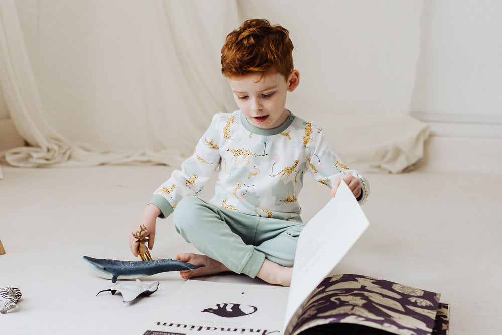
            
                Load image into Gallery viewer, Two-Piece PJ Set (Organic Cotton) - Cheetah Party
            
        