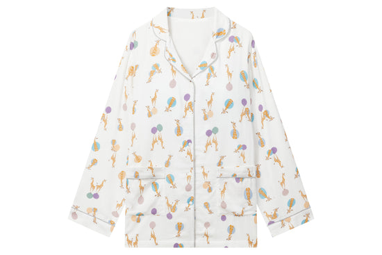 Women's Long Sleeve Button-Up PJ Set (Bamboo) - Giraffe Shapes