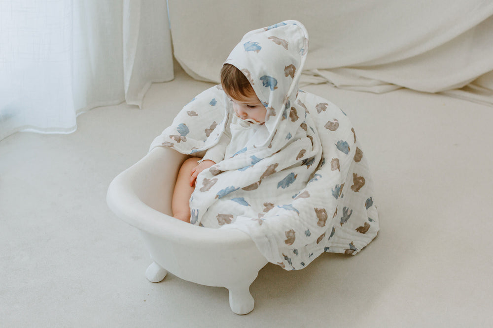 
            
                Load image into Gallery viewer, 9-Layer Hooded Baby Bath Towel (Organic Cotton) - Rhino Hippo
            
        