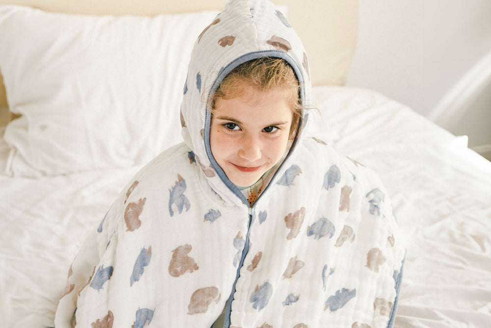 
            
                Load image into Gallery viewer, Hooded Baby Cloak (Organic Cotton) - Rhino Hippo
            
        