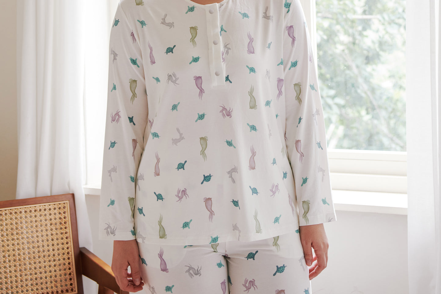 Load image into Gallery viewer, Women&amp;#39;s Long Sleeve Henley Nursing PJ Set (Bamboo Jersey) - The Tortoise &amp;amp; The Hare
