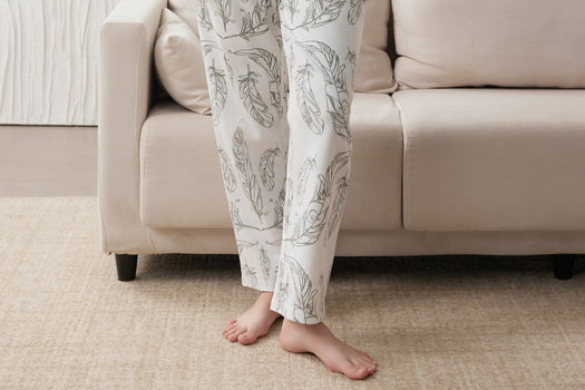 Long Sleeve Women's Henley Nursing PJ Set (Organic Cotton) - Feather White