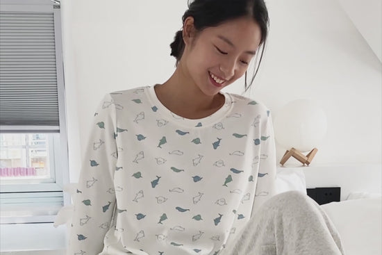 Load and play video in Gallery viewer, Women&amp;#39;s Long Sleeve PJ Set (Organic Cotton) - Baby Beluga
