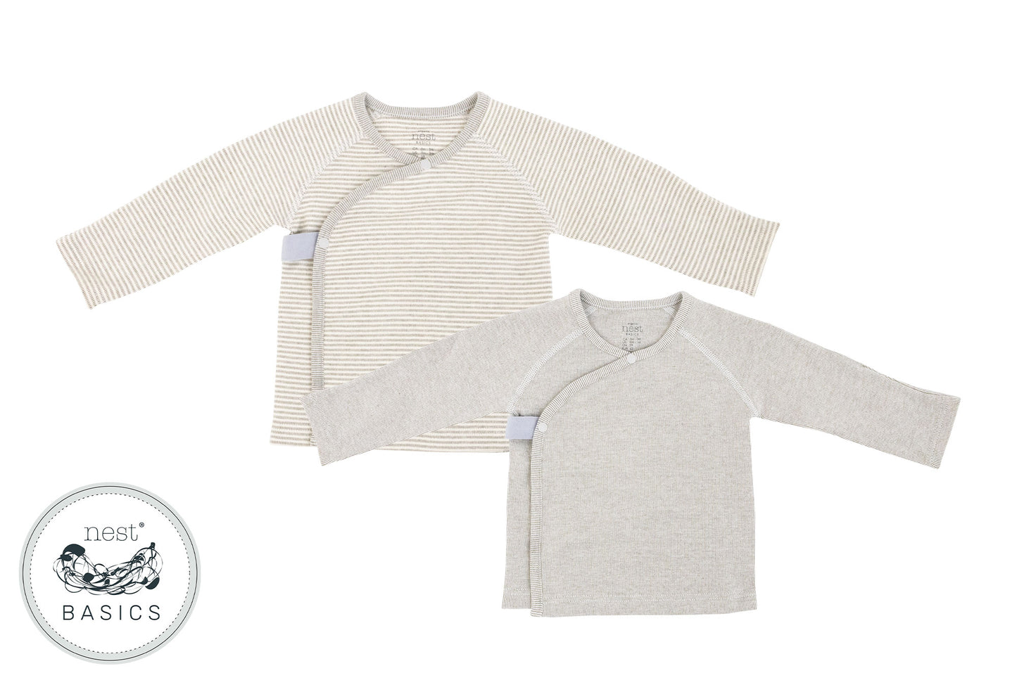 Basics Ribbed Kimono Long Sleeve T-Shirt (Organic Cotton, 2 Pack) - Dark Grey