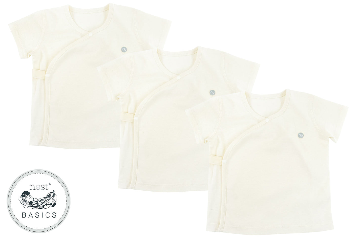 Basics Organic Cotton Ribbed Kimono Short Sleeve T-shirt (3 Pack) - White - Nest Designs