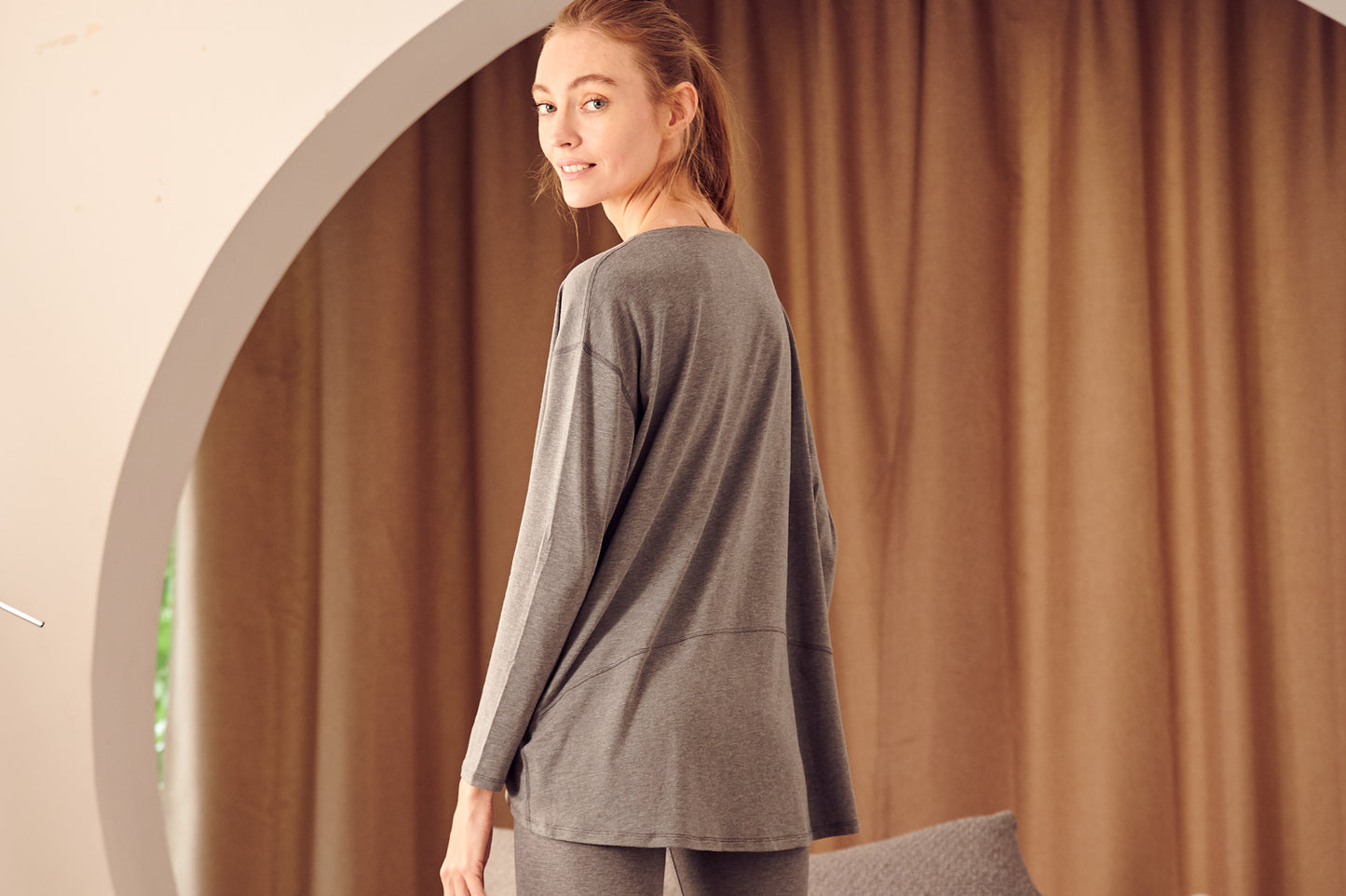 Women's Basics Bamboo Cotton Long Sleeve Shirt - Charcoal - Nest Designs
