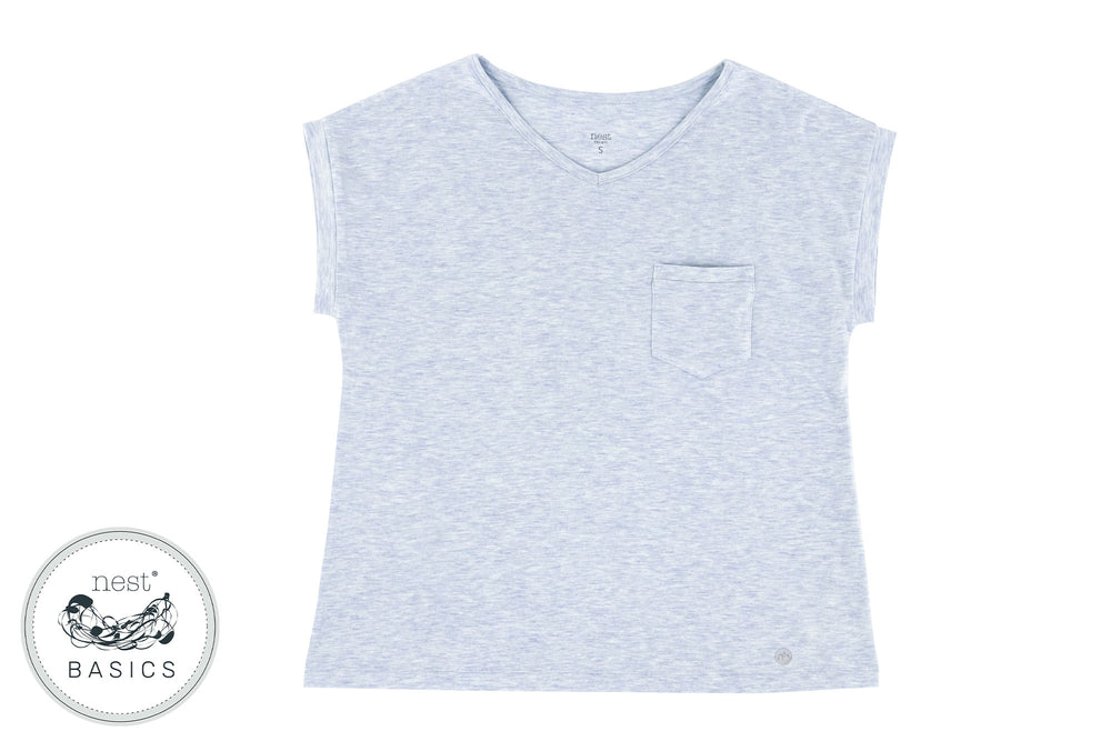 
            
                Load image into Gallery viewer, Women&amp;#39;s Basics Bamboo Cotton Cap Sleeve V-Neck Shirt - Grey Dawn - Nest Designs
            
        