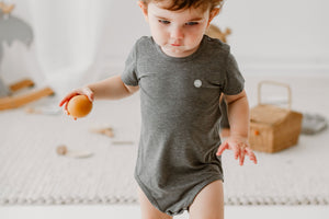 
            
                Load image into Gallery viewer, Basics Bamboo Cotton Short Sleeve Onesie - Charcoal - Nest Designs
            
        