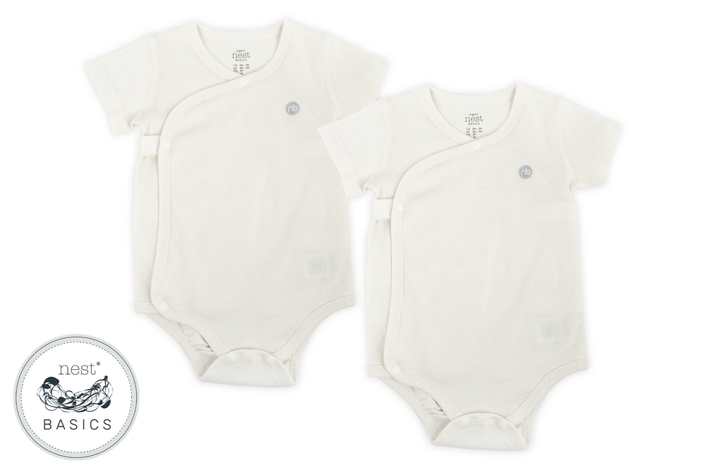 
            
                Load image into Gallery viewer, Basics Organic Cotton Kimono Ribbed Short Sleeve Onesie (2 Pack) - White - Nest Designs
            
        