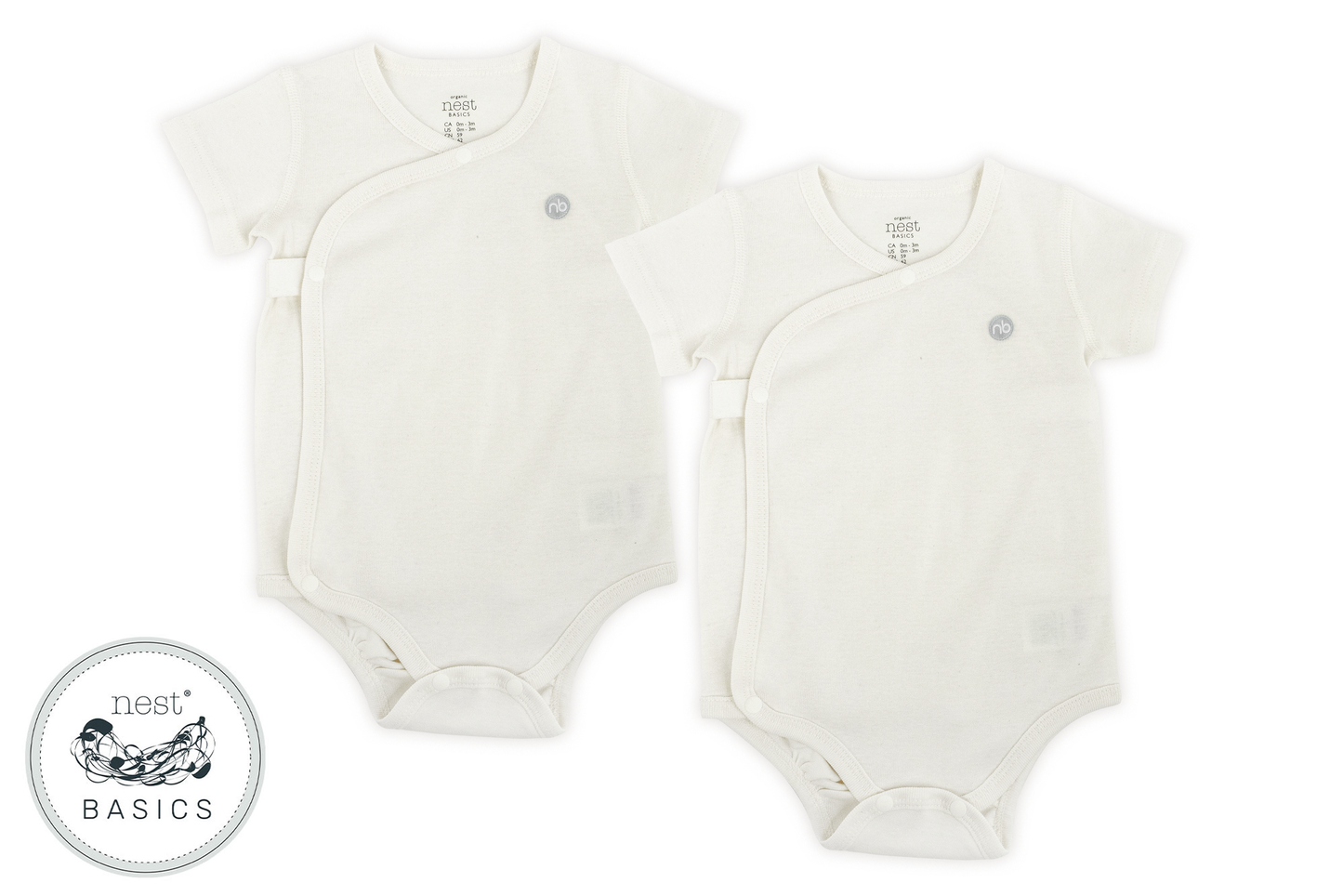Basics Organic Cotton Kimono Ribbed Short Sleeve Onesie (2 Pack) - White - Nest Designs