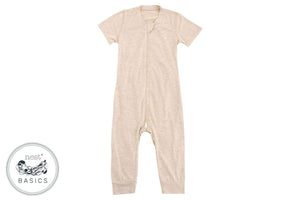 
            
                Load image into Gallery viewer, Basics Bamboo Cotton Short Sleeve Drop Bottom Romper - Warm Taupe - Nest Designs
            
        