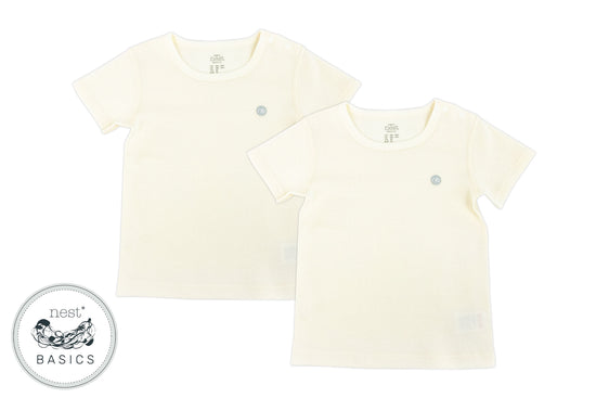 Basics Organic Cotton Ribbed Short Sleeve T-Shirt (2 Pack) - White - Nest Designs