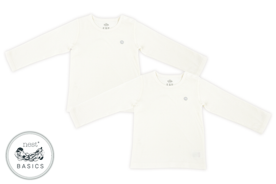 Basics Organic Cotton Ribbed Long Sleeve T-shirt (2 Pack) - White - Nest Designs