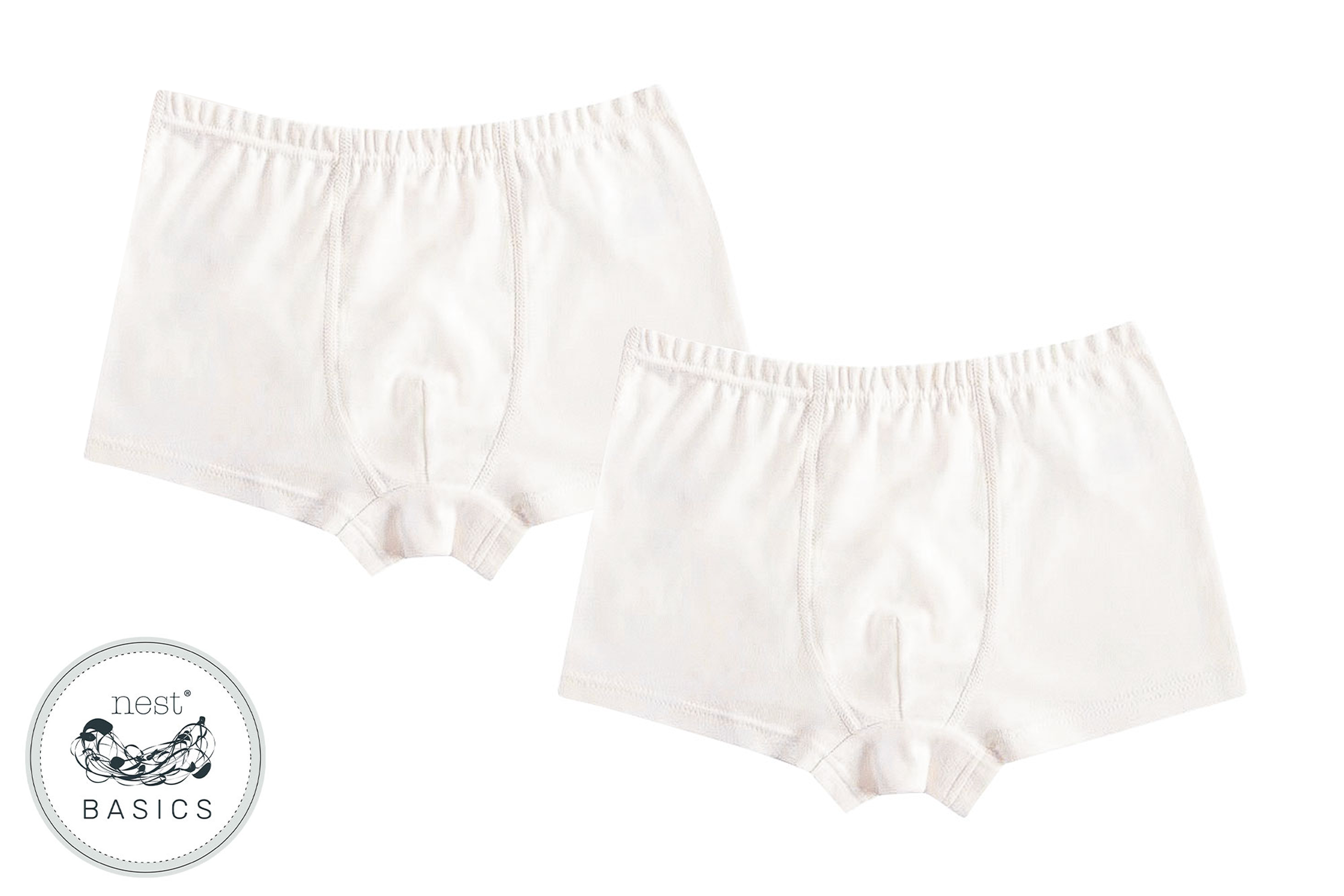 Basics Organic Cotton Ribbed Boys Boxer Briefs Underwear (2 Pack) - White - Nest Designs