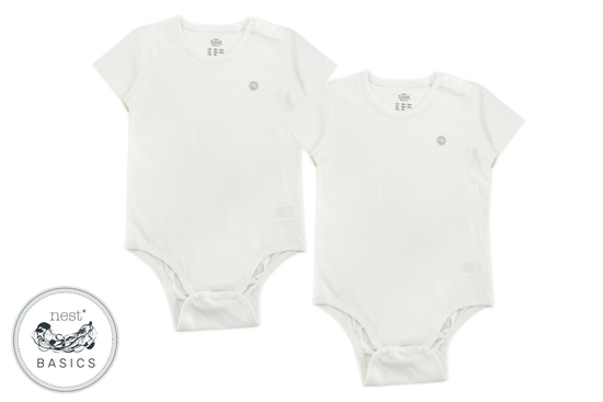 Load image into Gallery viewer, Basics Organic Cotton Ribbed Short Sleeve Onesie (2 Pack) - White - Nest Designs
