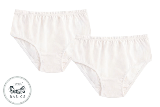 Basics Organic Cotton Ribbed Girls Briefs Underwear (2 Pack) - White - Nest Designs