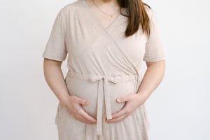 
            
                Load image into Gallery viewer, Women&amp;#39;s Basics Bamboo Cotton Short Sleeve Maternity Romper - Warm Taupe
            
        