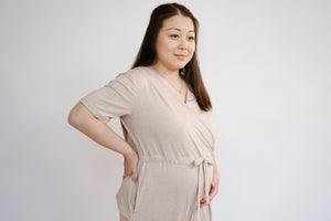 
            
                Load image into Gallery viewer, Women&amp;#39;s Basics Bamboo Cotton Short Sleeve Maternity Romper - Warm Taupe
            
        