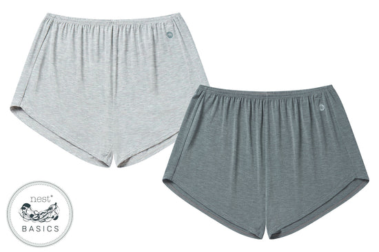 Women's Basics Boxer Briefs (Bamboo Spandex, 2 Pack) - Charcoal And Grey Dusk