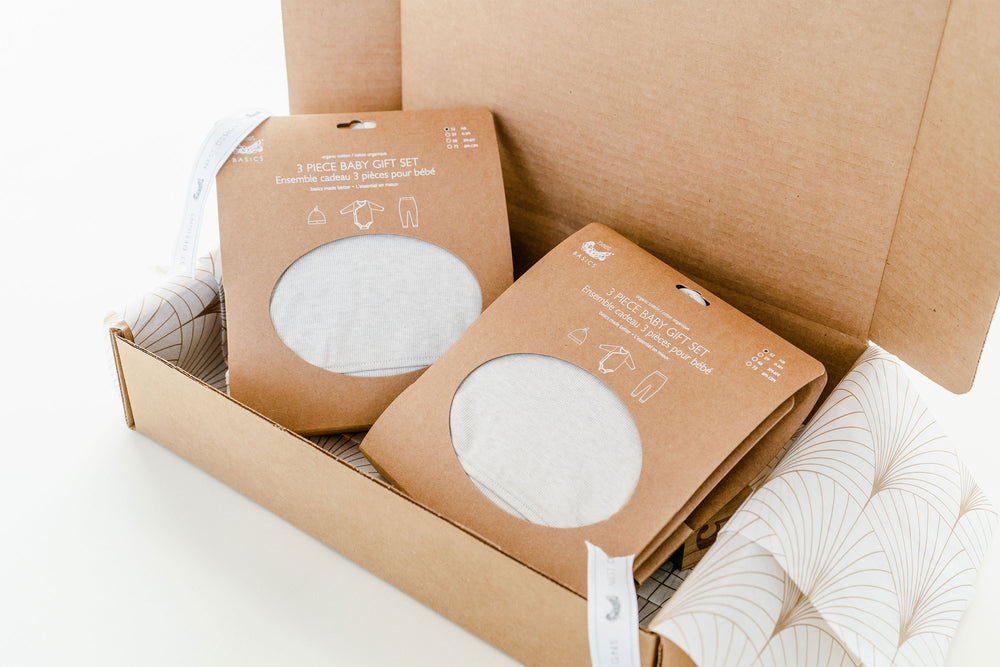 Basics Organic Cotton 3 Piece Baby Gift Set - Light Grey