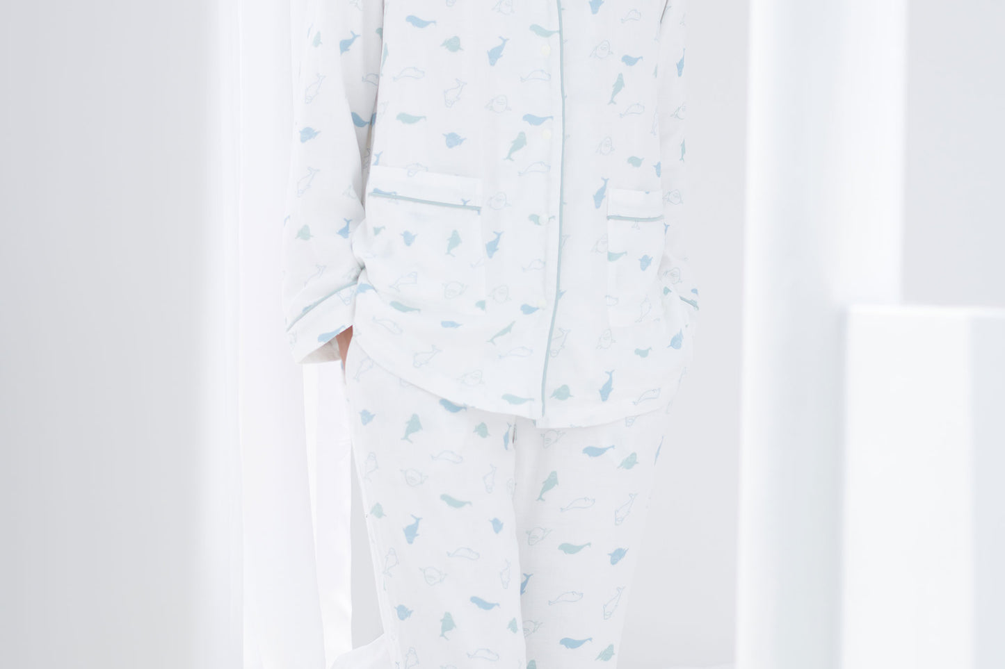 Women's Long sleeve Button-up PJ Set (Bamboo) - Baby Beluga