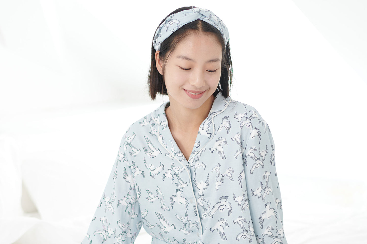 Women's Long sleeve Button-up PJ Set (Bamboo) - Guess Hoo