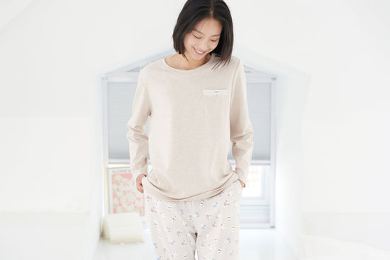 Women's Long Sleeve Pocket Tee PJ Set (Organic Cotton) - Winter Skate