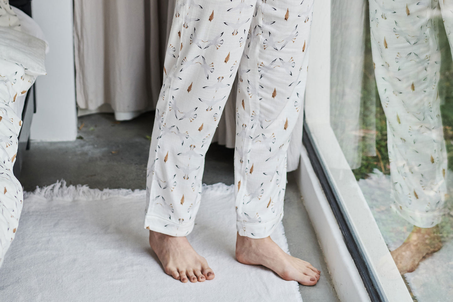 Women's Bamboo Pima Long Sleeve Button-up PJ Set - Seagulls & Seashells - Nest Designs