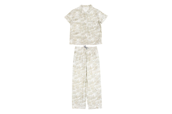 Women's Bamboo Jersey Short Sleeve Button-up PJ Set - Seagulls & Seagrass - Nest Designs