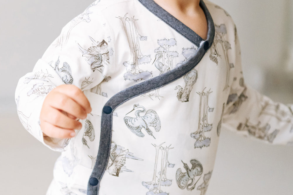 
            
                Load image into Gallery viewer, Bamboo Long Sleeve Kimono Onesie - The Wolf &amp;amp; The Crane
            
        