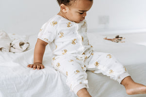
            
                Load image into Gallery viewer, Bamboo Pima Short Sleeve Romper - The Lion and The Mouse
            
        