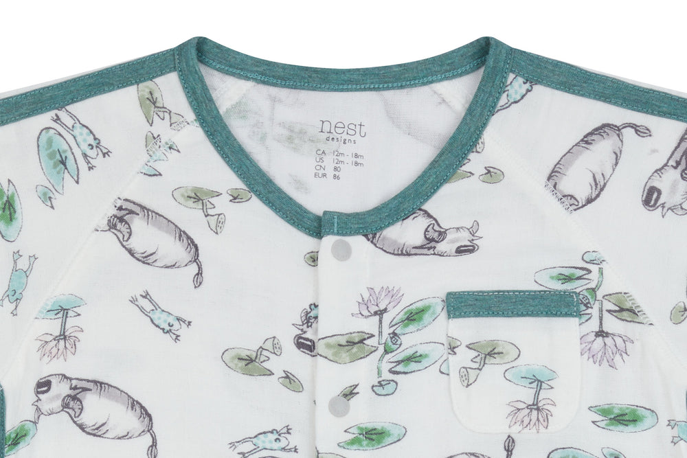 
            
                Load image into Gallery viewer, Bamboo Pima Short Sleeve Romper - The Frog &amp;amp; The Ox
            
        