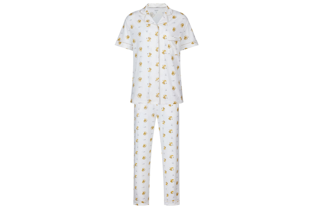Women's Bamboo Jersey Short Sleeve Button-up PJ Set - The Lion & The Mouse