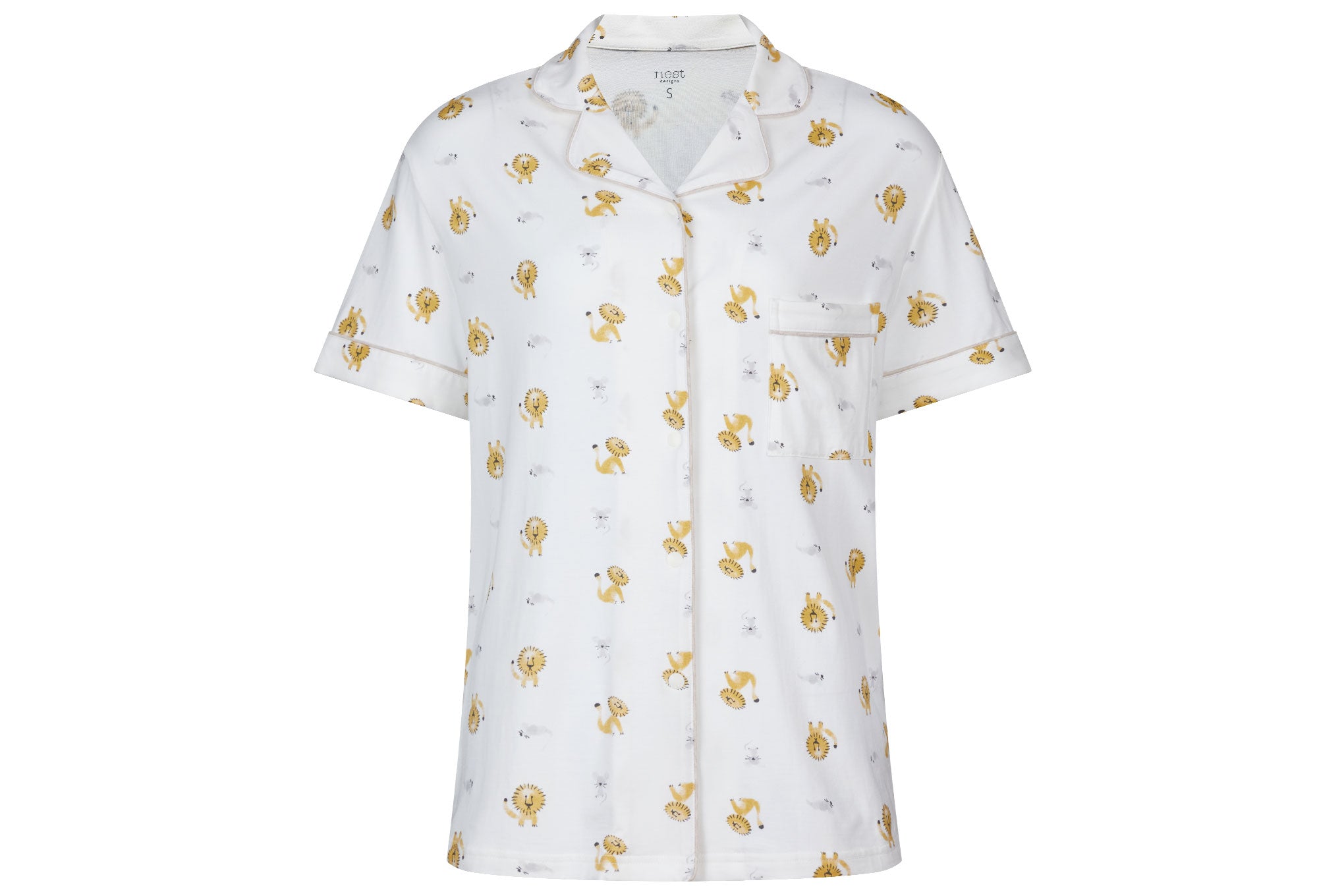 Women's Bamboo Jersey Short Sleeve Button-up PJ Set - The Lion & The Mouse